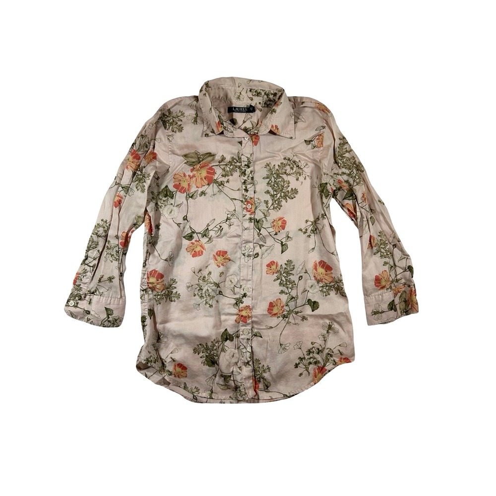 Lauren Ralph Lauren Pink Floral Cotton Button Down Shirt Womens Medium M